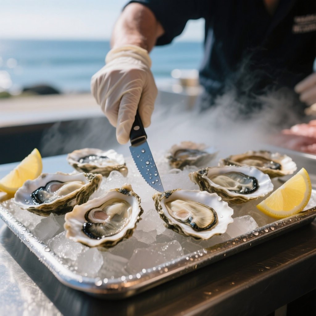Raw bar setup with oysters